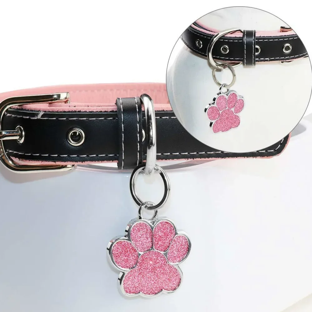 Pet ID Tags Dog Cat Tags Engraved Collar Tag Pendant Paw Glitter Accessories