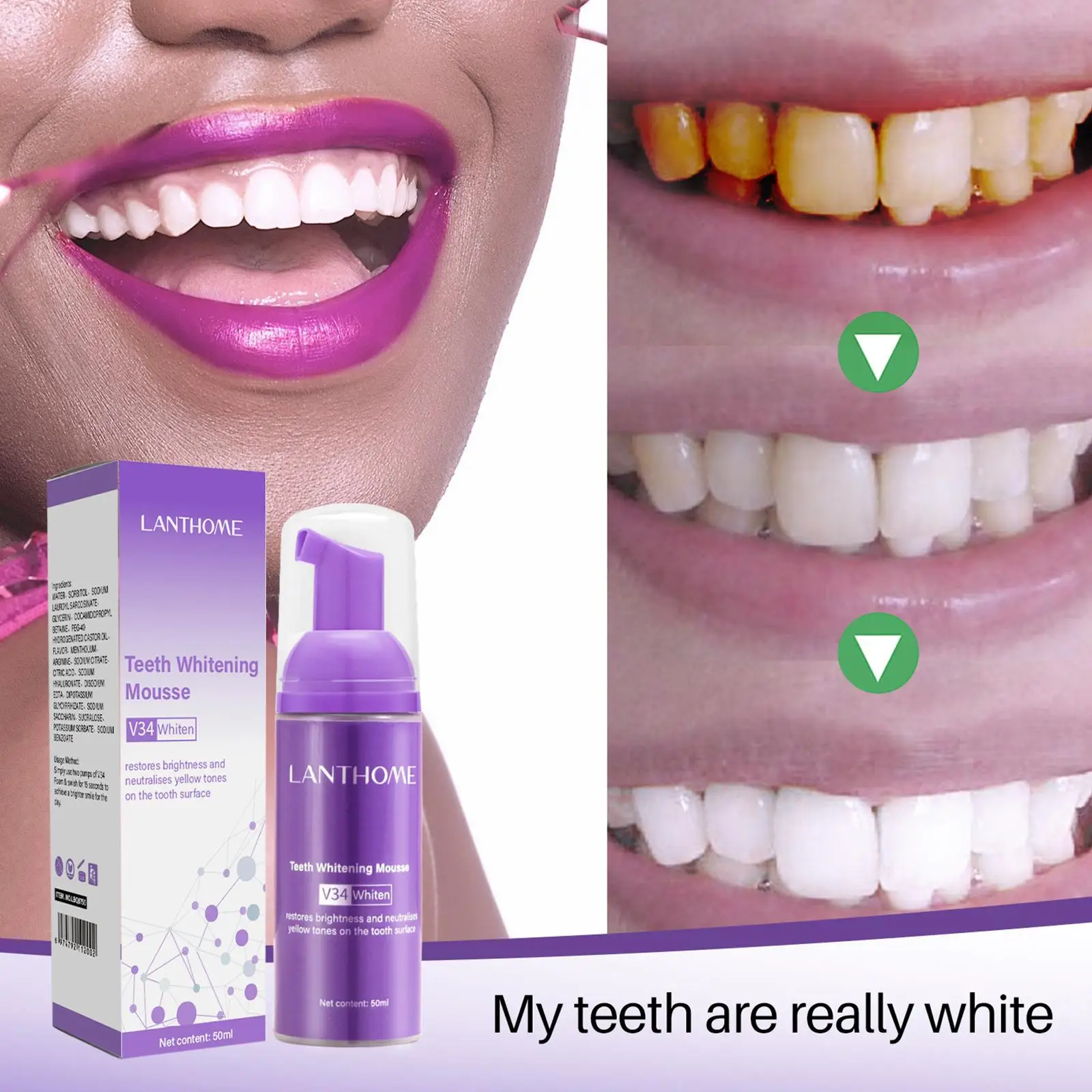 Teeth Whitening Mousse 50ML Remove Stains Fresh Breath Tooth Hygiene Foam Cleaning Oral N8P2