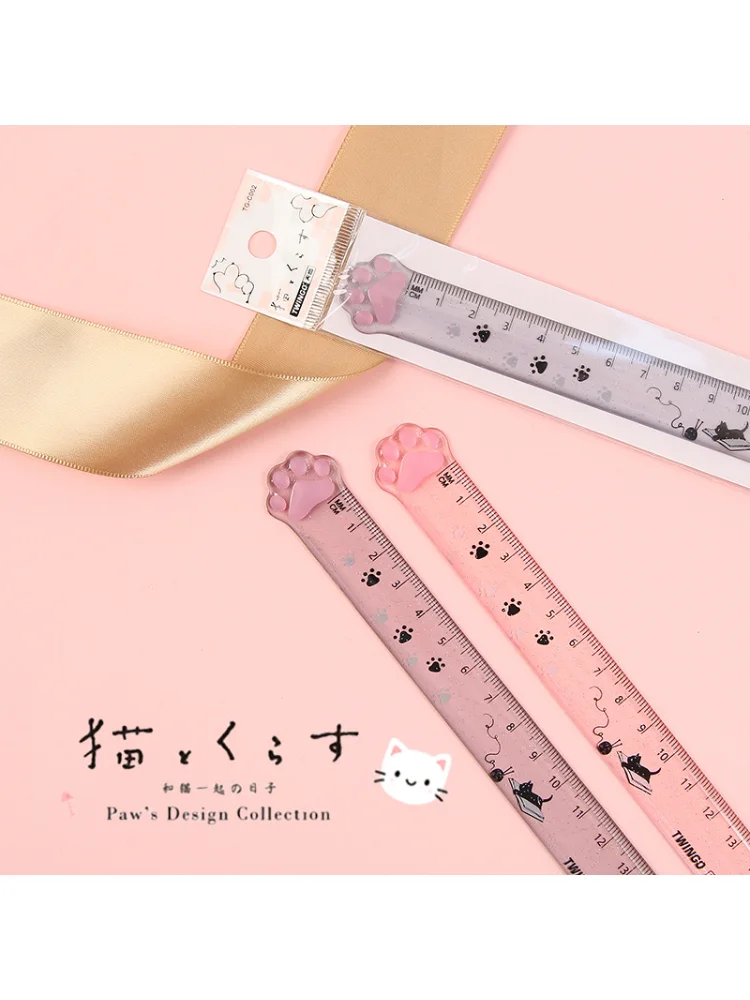 2pcs 귀여운 고양이 발 플라스틱 직선 자 카와이 학교 사무용품 플래너 액세서리 학생 상품 카와이 문구