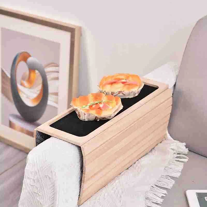 Quality Bamboo Wood Sofa Arm Tray Table Anti-Slip Armrest Organizer Protector Drink Holder Coaster 5