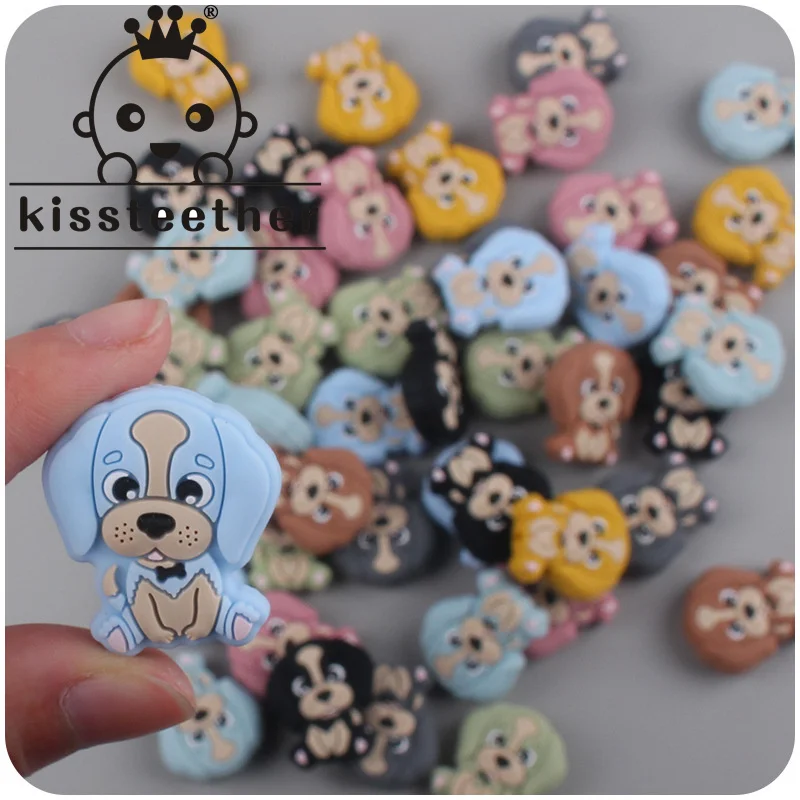 Kissteether New Baby Products Cartoon Animal Silicone Dog Teether Creative DIY  Molar Pacifier Anti-Drop Chain Accessories coskiss 5pcs new cartoon dog silicone animal beads rodent molar care teething ring diy bpa free baby pacifier chain toy gift