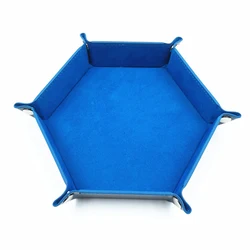 Foldable Hexagonal PU Leather Dice Tray with Flannel Lining - Portable Storage Box for Tabletop Games and Office Accessories (Sky Blue)