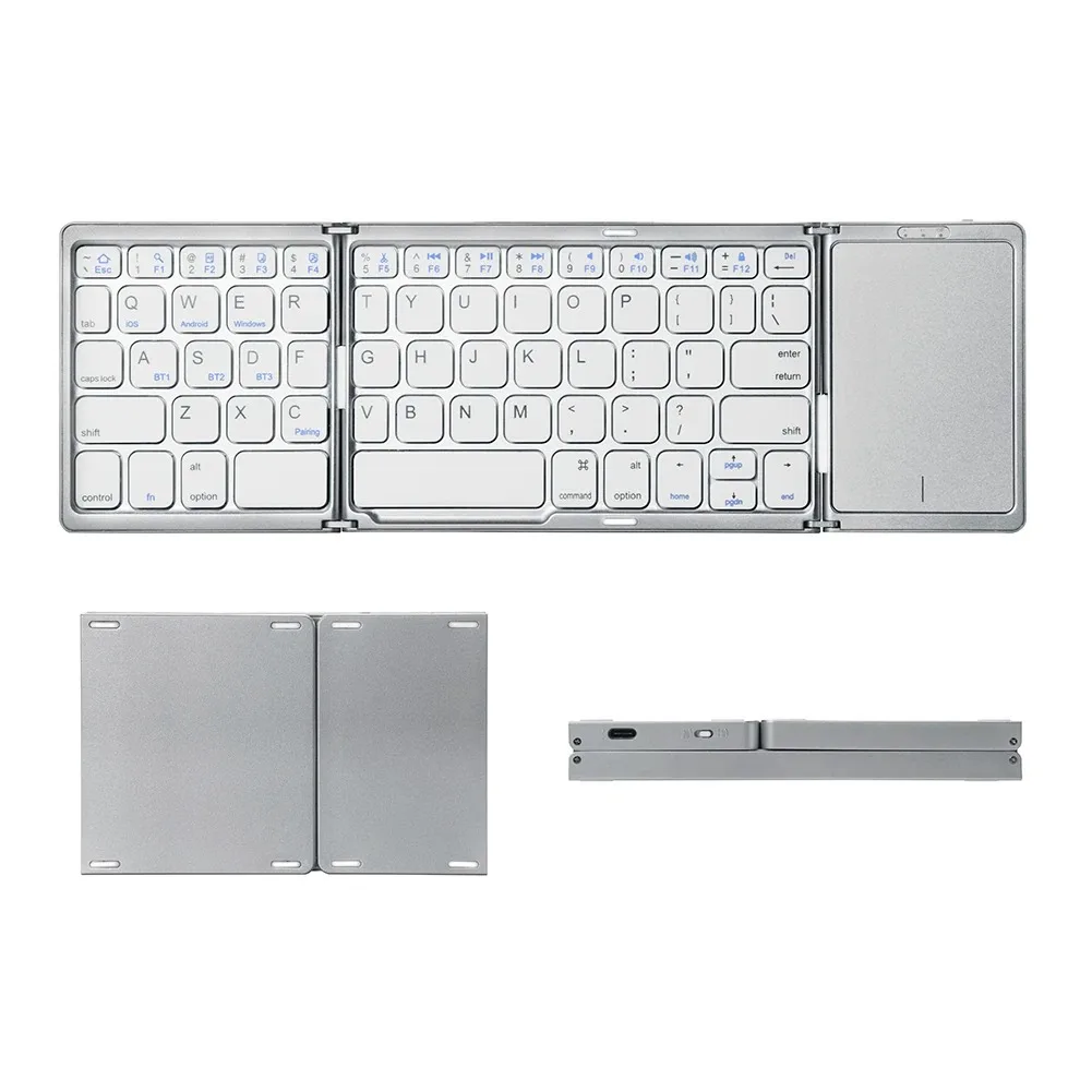Wireless Keyboard Mouse Set B089T Triple Folding Keyboard Mouse Button Mini Wireless Bluetooth Touchpad Multi-Device Portable Rechargeable for IOS Windows