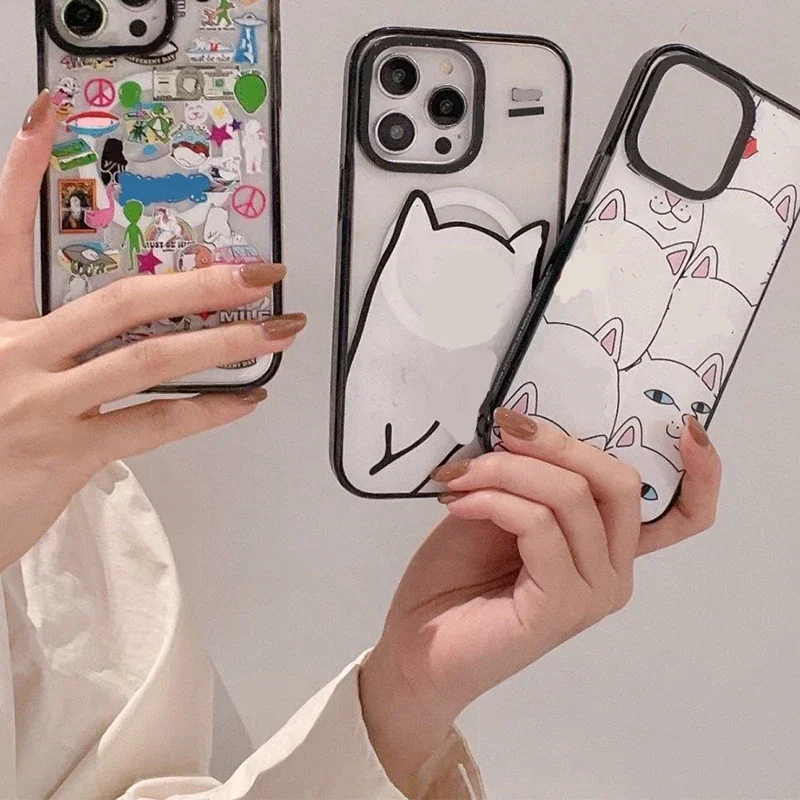 Magsafe Acrylic Spoof Cat Phone Case Cover for IPhone 11 12 13 14 15 Pro Max Case for IPhone 15 Pro Max