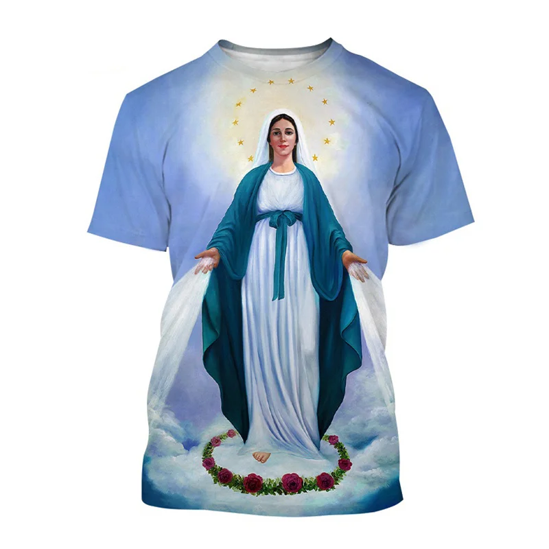 

Classic Virgin Mary 3D Printing T Shirt For Men Women Personality Casual Street Tees Christianity Faith Short Sleeved T-shirt