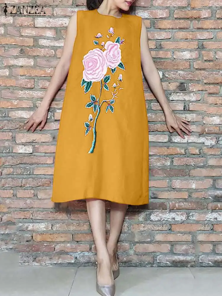 

Women Sleeveless Dress ZANZEA 2024 Summer Holiday Vestidos Baggy Floral Print Midi Dress Oversized Casual Loose Tank Long Robe
