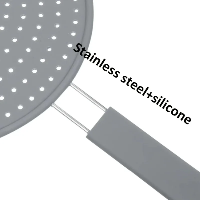Silicone Kitchen Splatter Screen with Handle Heat-resisting Oil Splash Guard Drain Board Cover Kitchen Frying Pan Lid