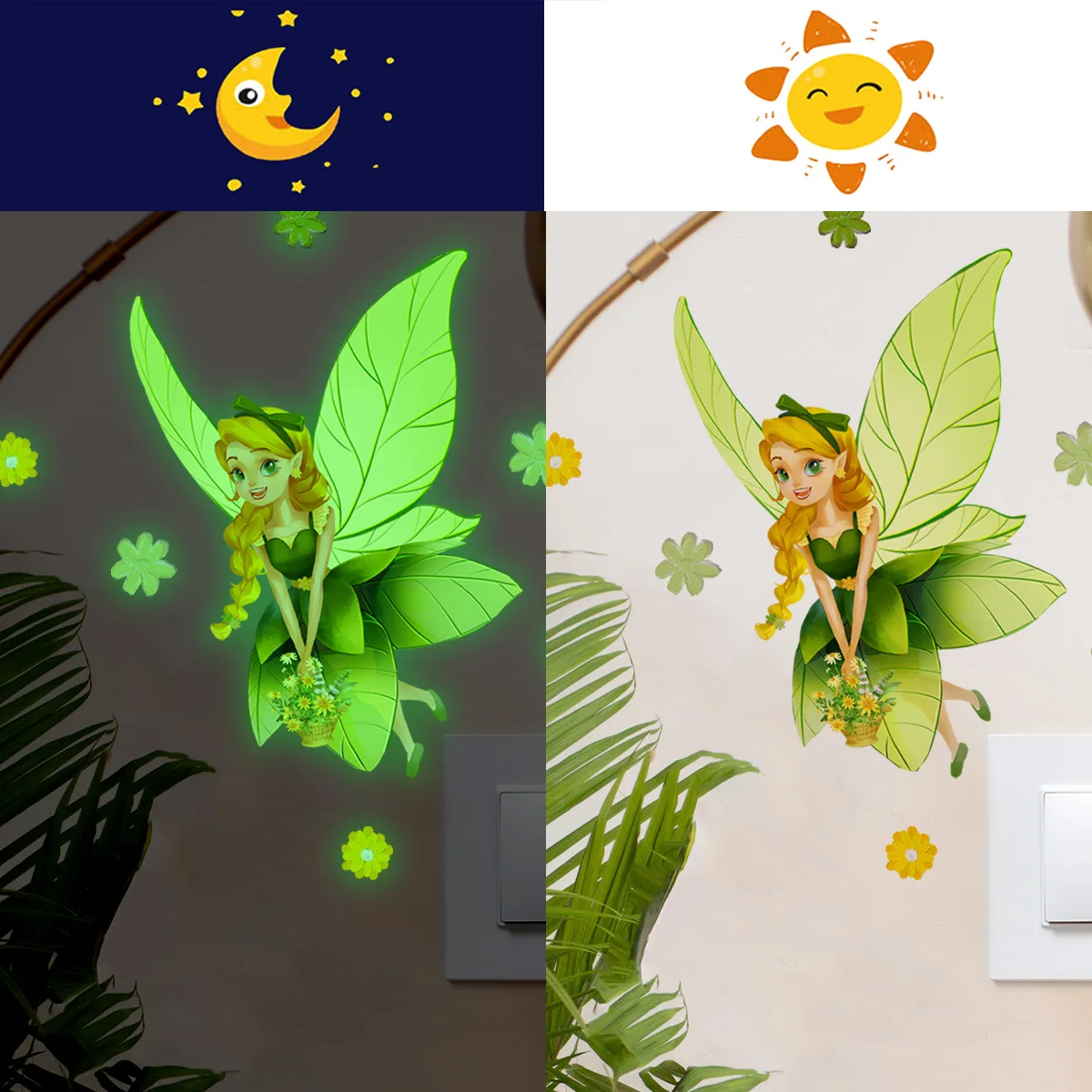 

Fairy Elf Fairy Luminous Wall Stickers for Kids Rooms Girls Room Home Decor Glow In The Dark Fluorescent Light Switch Stickers