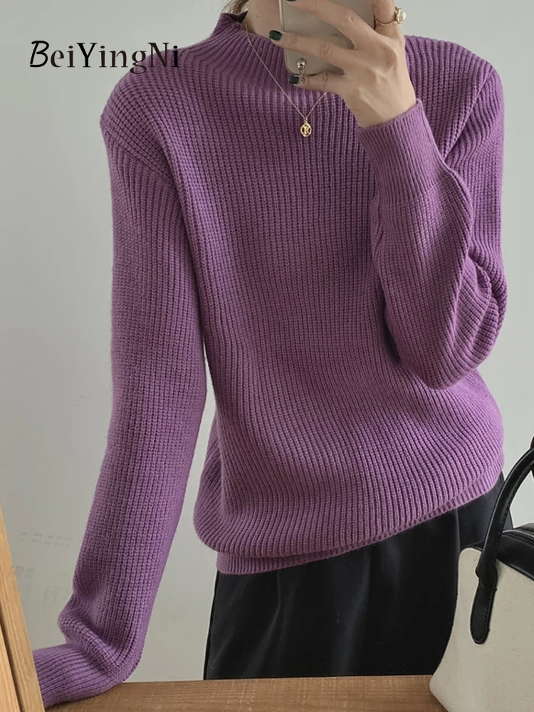 

Beiyingni Autumn Winter Korean Fashion Women Sweaters Elegant Streetwear Half Turtleneck Female Knit Pullovers Solid Color Tops