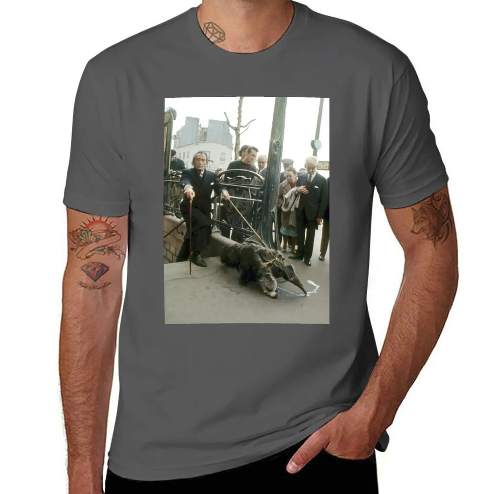 

New Salvador Dalí Takes His Anteater for a Stroll in Paris, 1969 T-Shirt Tee shirt t-shirts man big and tall t shirts for men