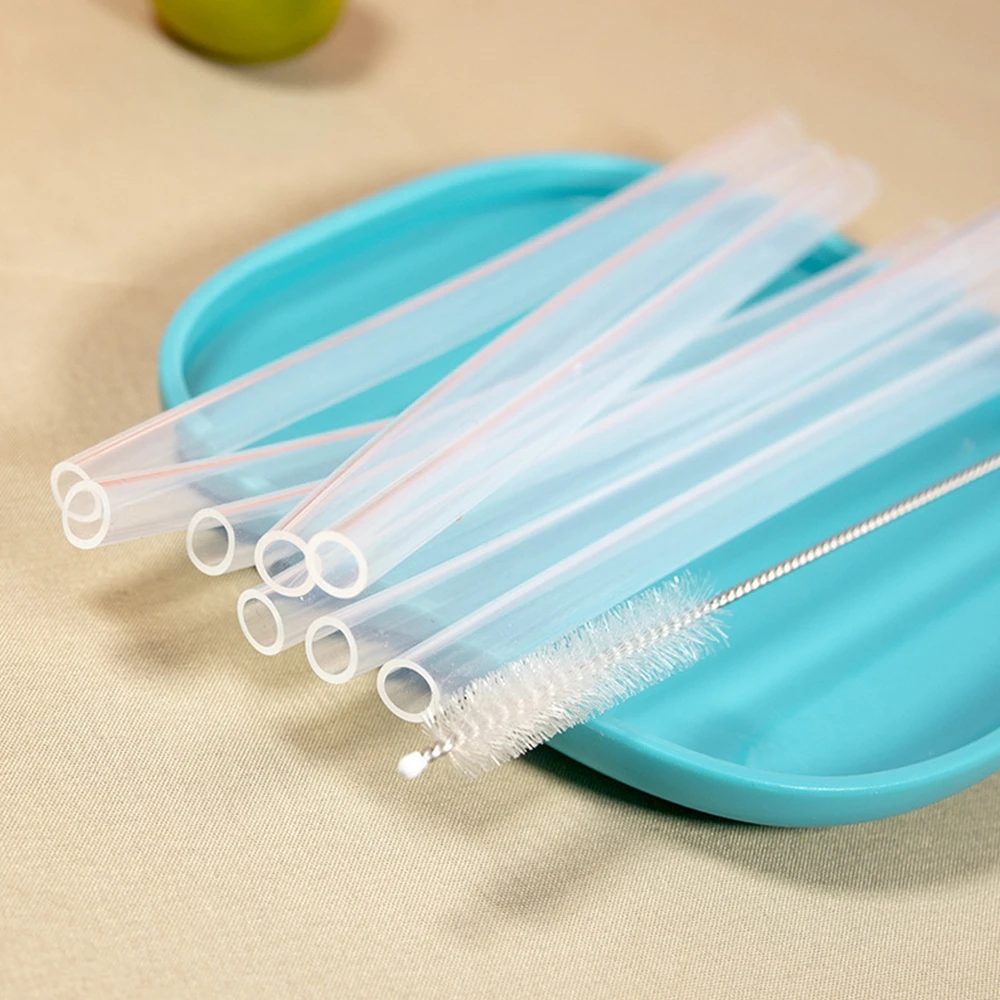 7pcs/set Reusable Silicone Clear Straws 11.81 Inch Tumbler Straws