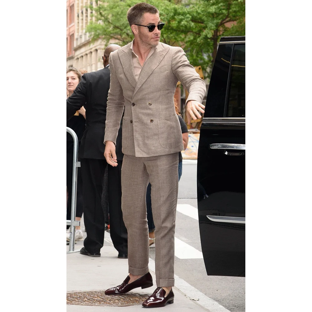

Men Suits Brown 2 Linen Double Breasted Piece Slim Fit Elegant Formal Fashion Suits Groom Wedding Suits Party Wear Suits Bespoke