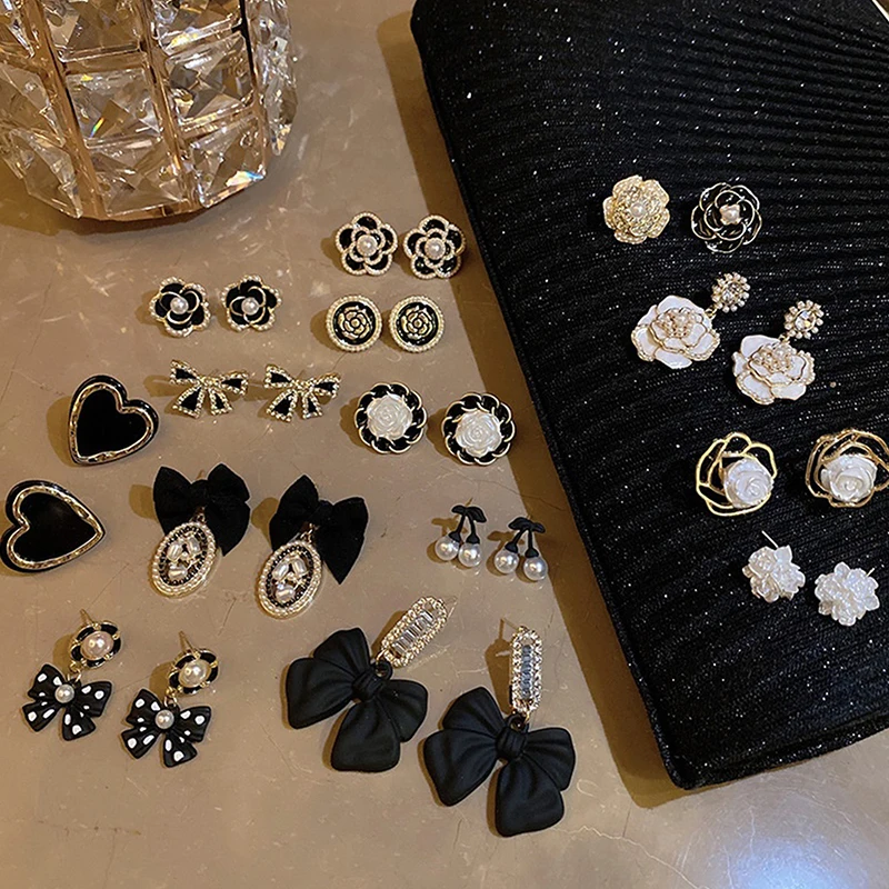 Elegante süße Perle schwarze Kamelie Blume Ohr stecker für Frau Mädchen koreanische Promi-Accessoires Student Party Schmuck Geschenke – Detail 12