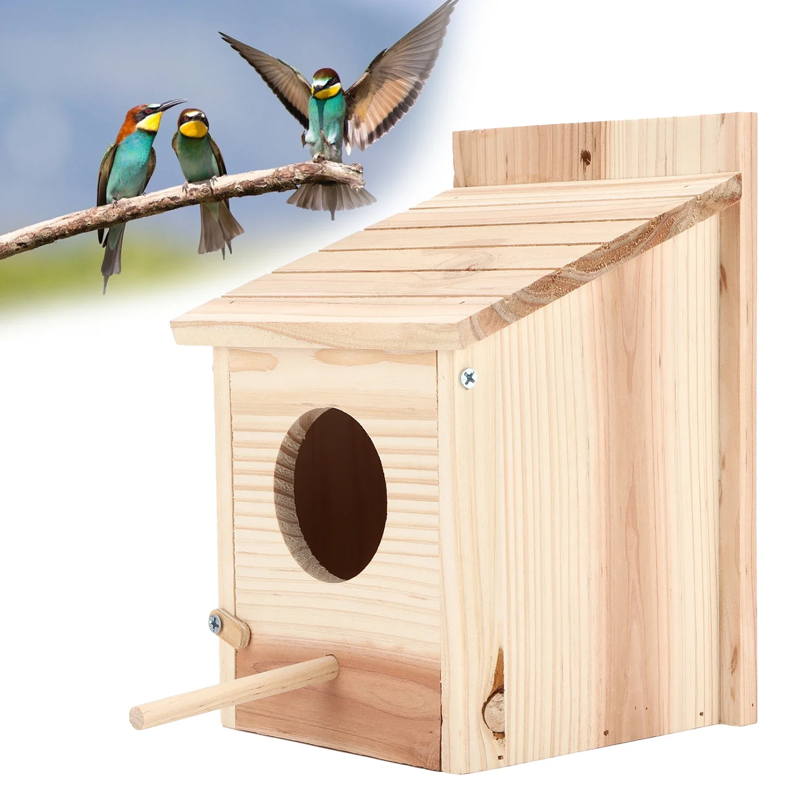Wood Birds Nest Box DIY Breeding Parrot Cockatiels Swallows Nest Outdoors Roof Wooden Bird House Hanging Decoration