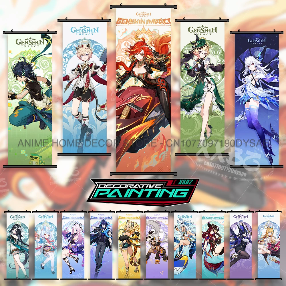 ARPG Genshin Impact Charakter Leinwanddruck Hängende Malerei Anime Wandkunst Schriftrollen Bild Poster Home Decor für Wohnzimmer