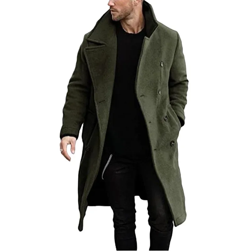 New 2023 Woolen Coat Men's Thickened Jacket Tweed Wool Blends Coat Fashion Double Breasted Overcoat Male Pea Coat