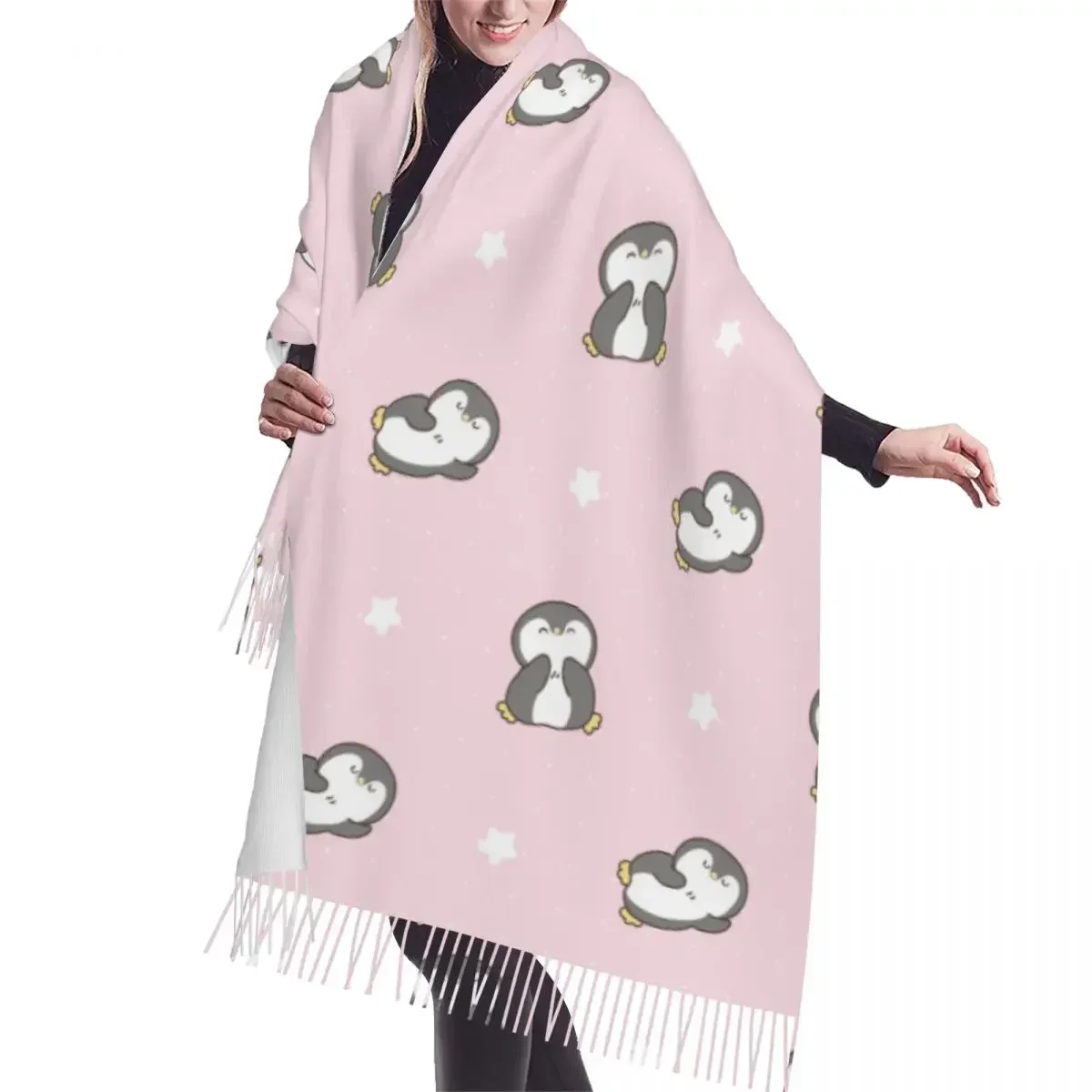 

Tassel Scarf Large 196*68cm Pashmina Winter Warm Shawl Wrap Bufanda Cartoon Penguin With White Stars Cashmere Scarves
