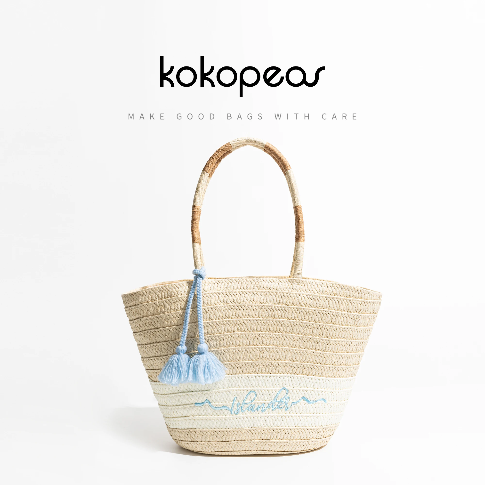

Дизайнерская плетеная пляжная сумочка KOKOPEAS с вышивкой, большая летняя сумка-тоут для отпуска, Женская цветная сумка через плечо на молнии