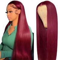 Perruque Lace Front Wig naturelle lisse bordeaux 99J, cheveux humains, 13x6 HD, pre-plucked, pour femmes 2