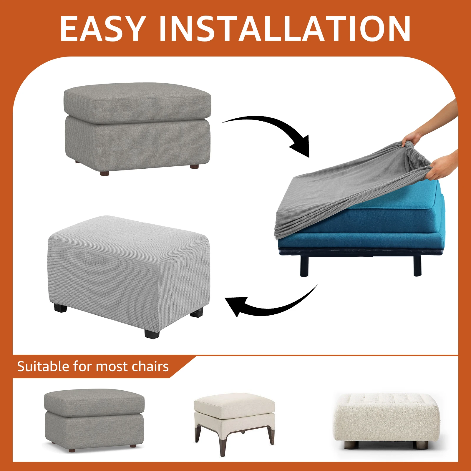 Rectangular Ottoman Cover L/XL Elastic Footstool Cover 360 Degrees All-inclusive Footrest Protector Wear Resistant Breathable