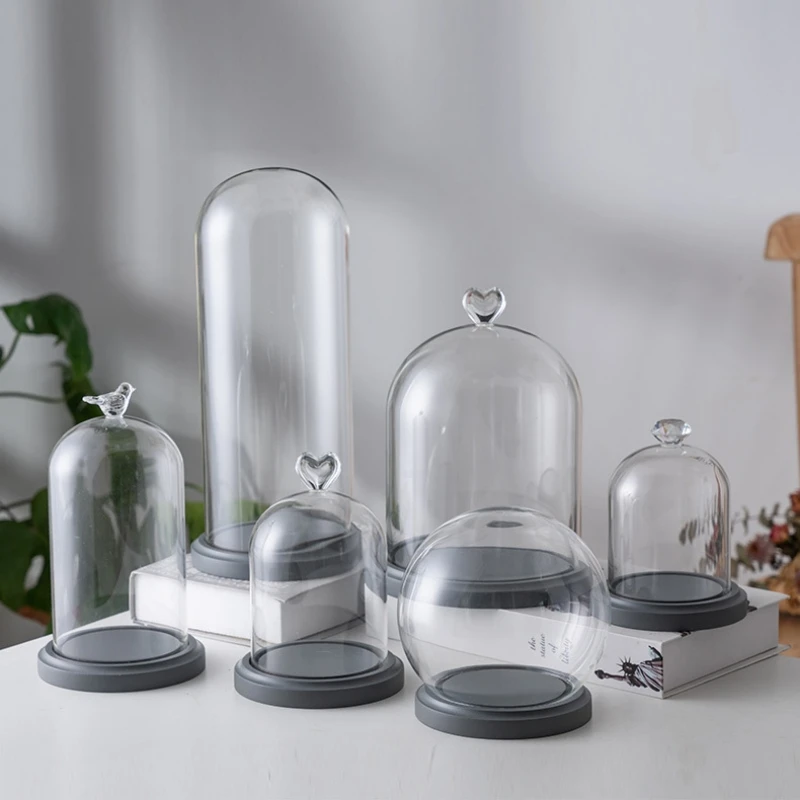 15*30cm Higher Glass Dome Vase Home Decoration EVA Grey Blue Base Transparent Cover DIY Friend Favor Gift Wedding Live Prop 4