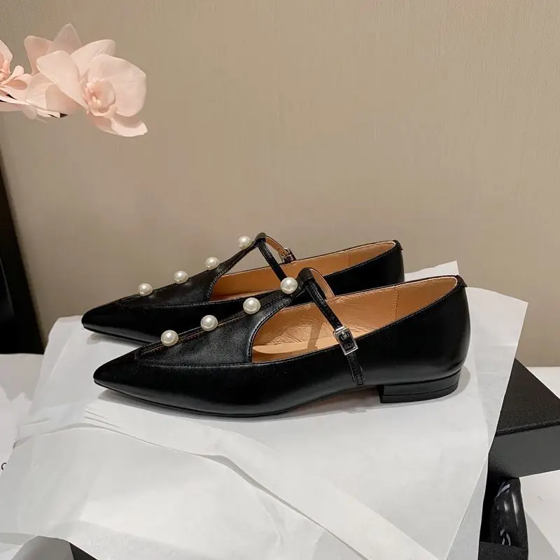 2024 New Arrival Natural Spring and Fall Women Heels Shoes Beads Design Fashion Party Wedding Low Heel Shoes Party Wedding Shoes