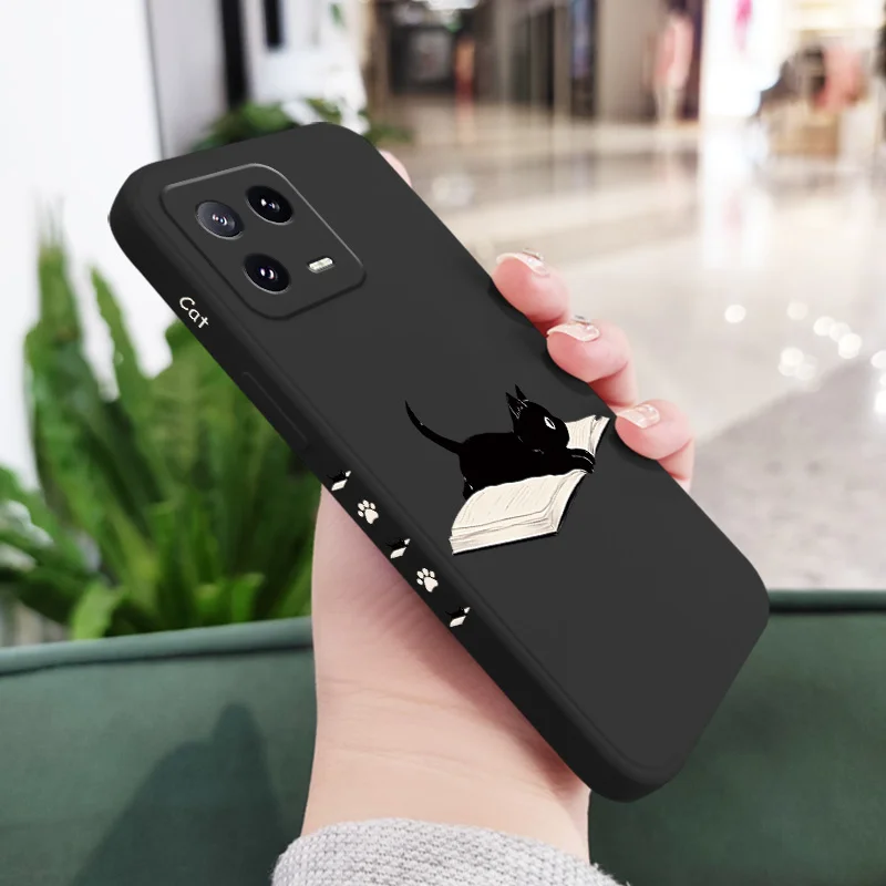 Whimsical Reading Cat Liquid Silicone Phone Case