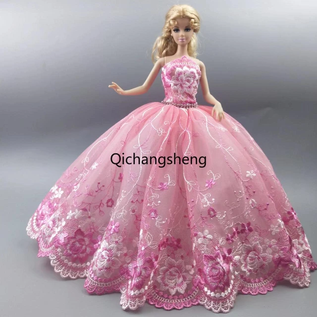 Vestido para boneca barbie, vestido rosa quente, roupas para casamento,  boneca e véu, princesa, roupa de festa para boneca barbie 1/6 - AliExpress