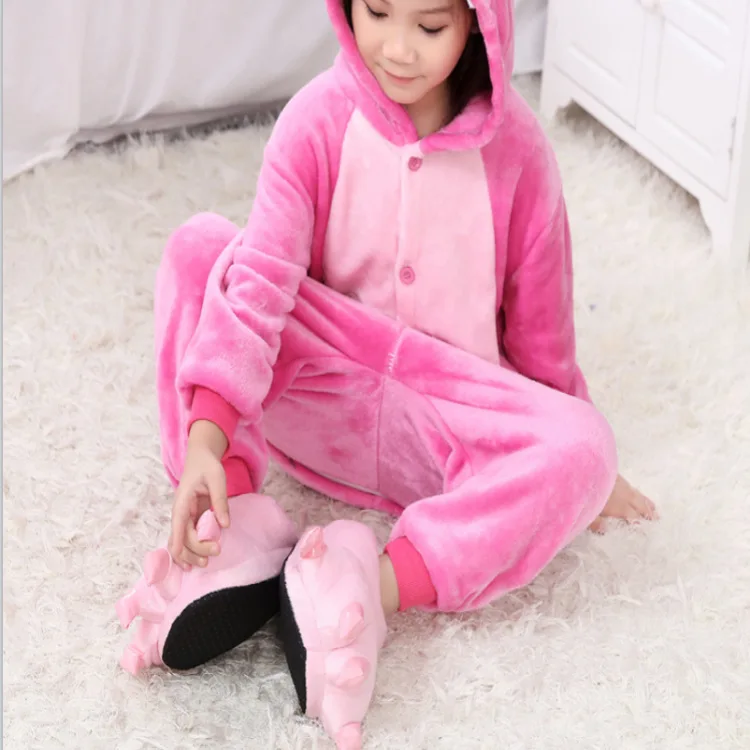 Winter Kids Stitch Onesie Pajamas Children Sleepwear Boy Girl Unicorn Panda Kigurumi Anime One Piece Pijama Flannel Nightwear