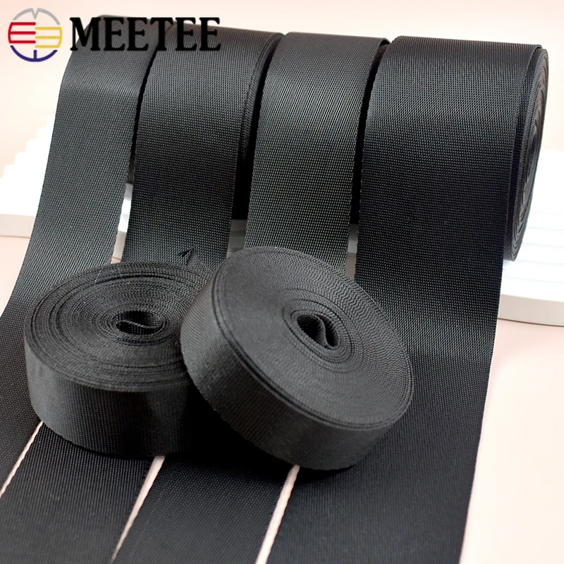 Durable Black Nylon Webbing Straps for DIY Sewing and Craft Projects - 5M Roll, 10-100mm Width