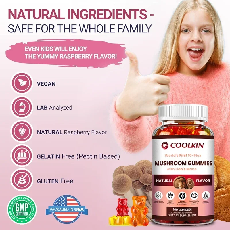Mushroom Gummy Complex-Immune System and Mood Support with Maitake, Shiitake, Lion's Mane Mushrooms