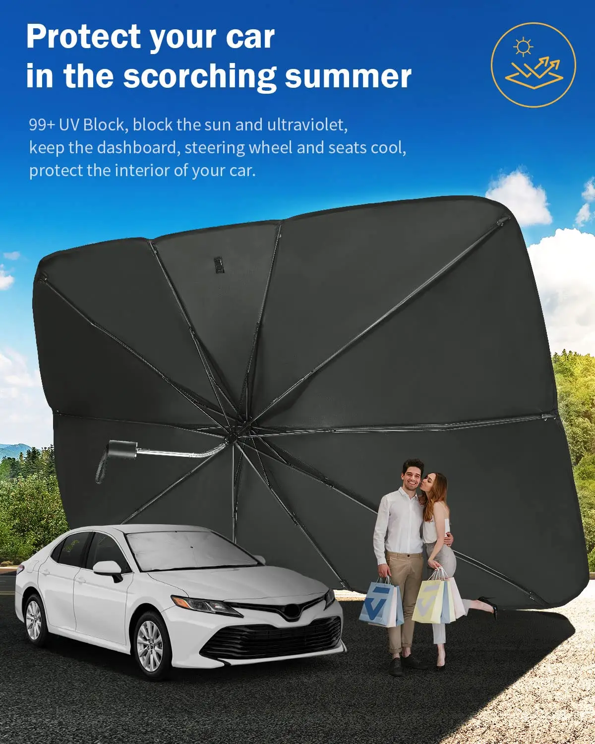 Car Windshield Sun Shade Umbrella Foldable Car Umbrella Sunshade