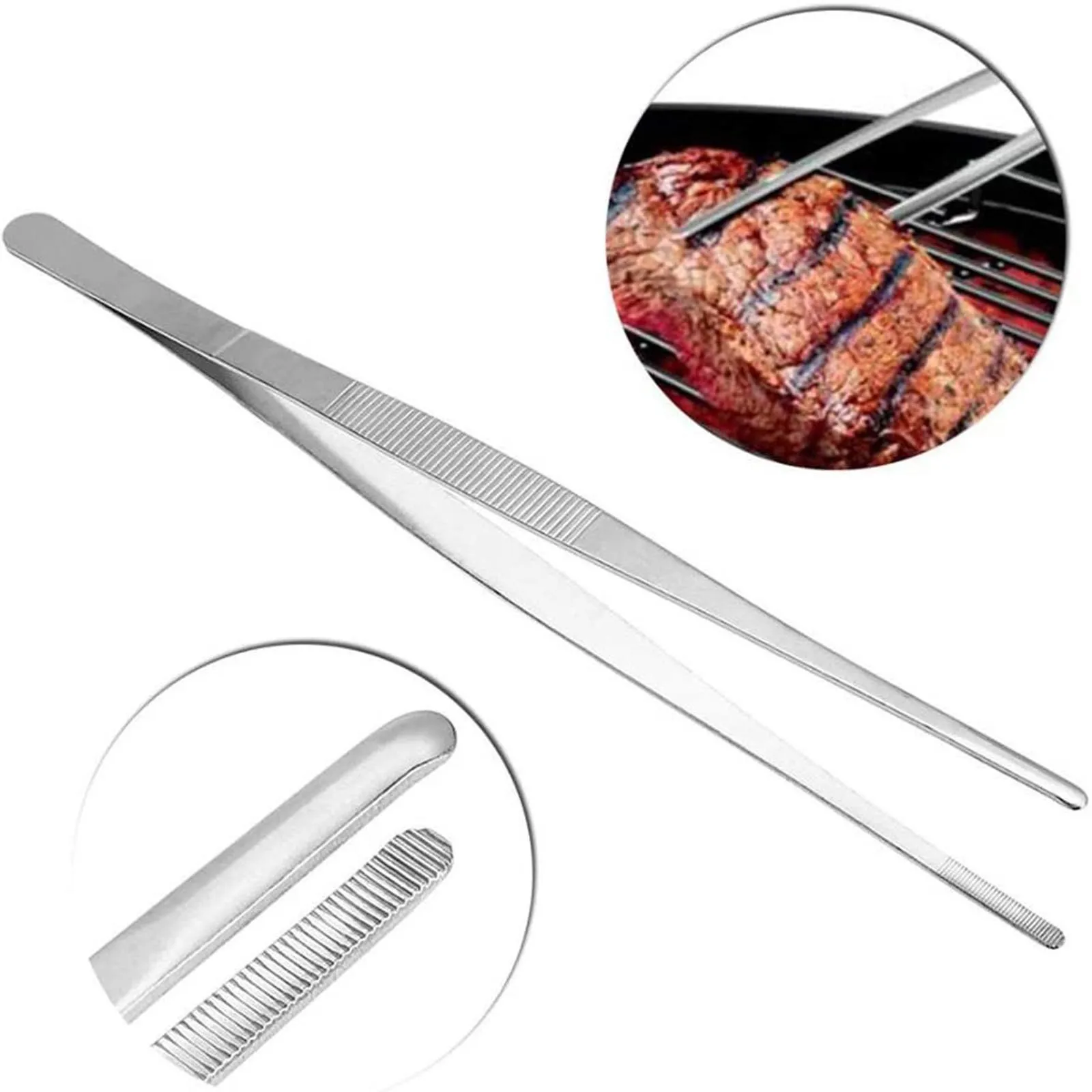 Pack Of 2 30 Cm Cooking Tongs Precision Serrated Tips Stainless Steel Cooking Tweezers Kitchen Tools Extra Long for Deep Fryer