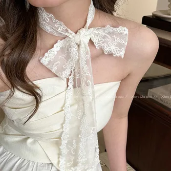 Collana con sciarpa a collo lungo in pizzo da donna di alto lusso 2025 Nuova decorazione primavera estate Accessori per fascia per capelli con nastro per capelli