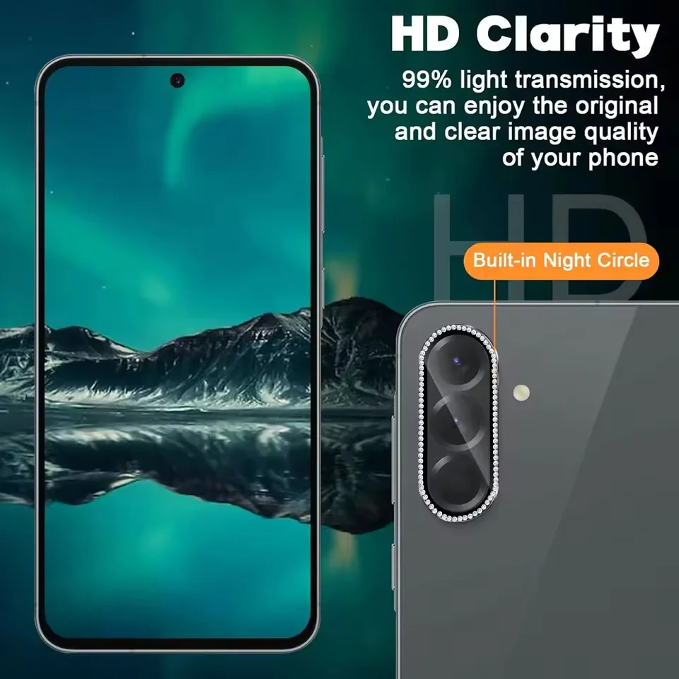 Shiny Diamond Tempered Glass Camera Protector with Alloy Metal Ring