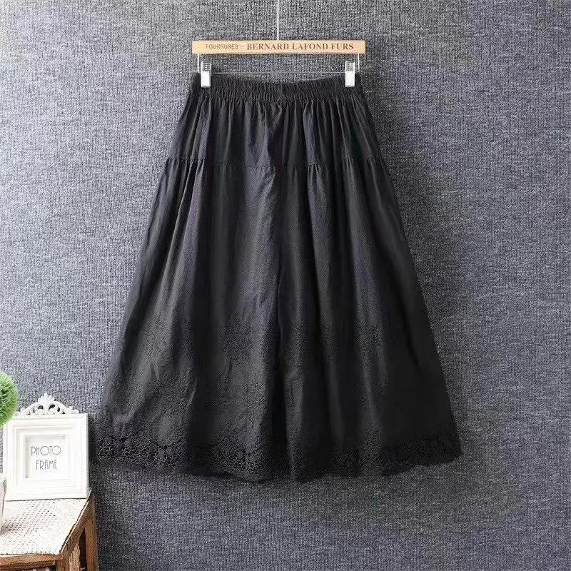 summer Vintage cotton embroidery flowers Wide leg pants Female lolita sweet RV749 women's clothing