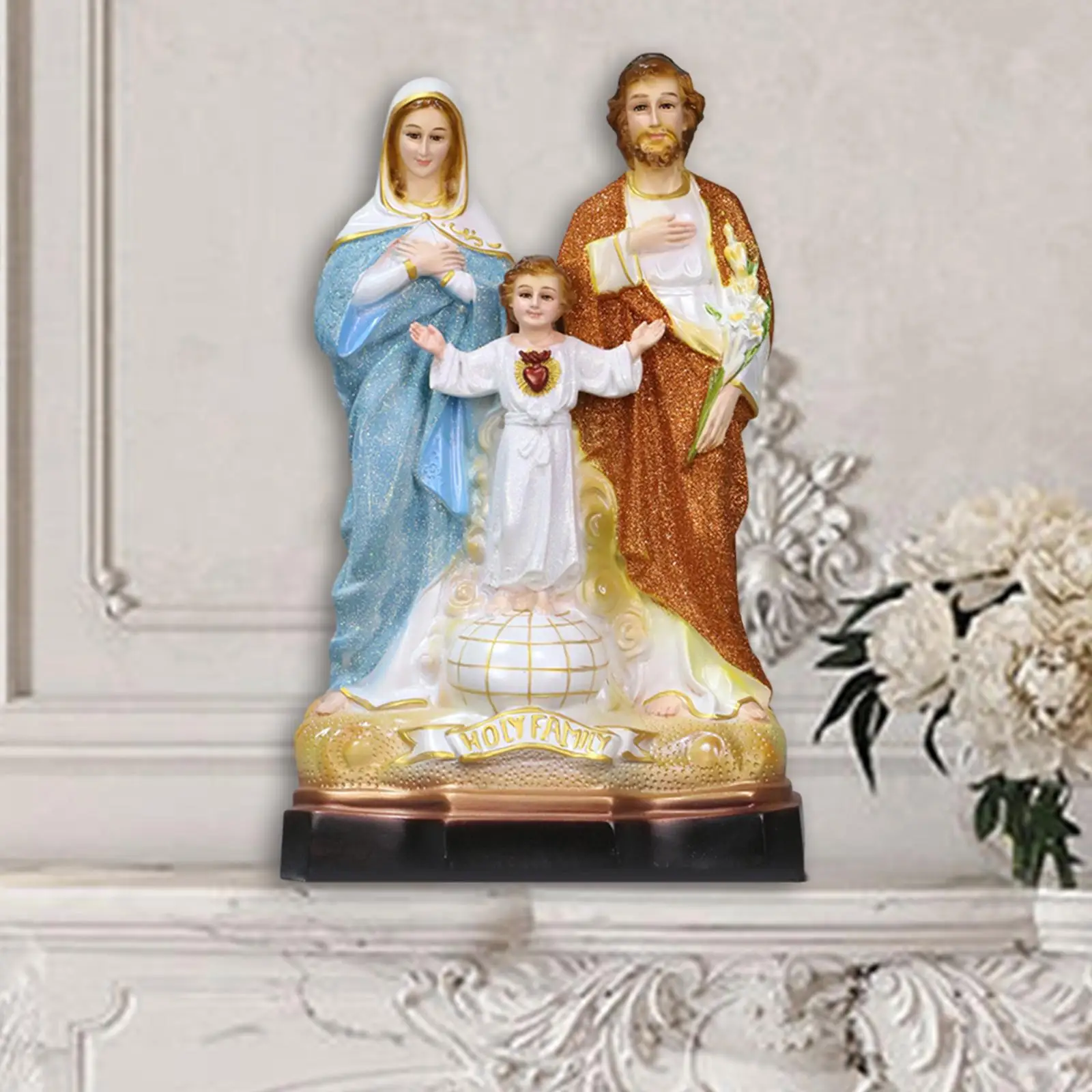 

Holy Family Figurine Home Decor Artwork Religious Sculpture Decor Statue Catholic Sculpture for Party Shelf Desk Bar Tabletop