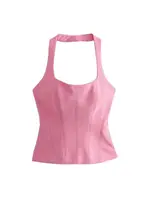 Women's Backless Halter Fitted Tank Tops, Female Camis, O Neck, Side Zipper, Sexy Fashion - Image 4