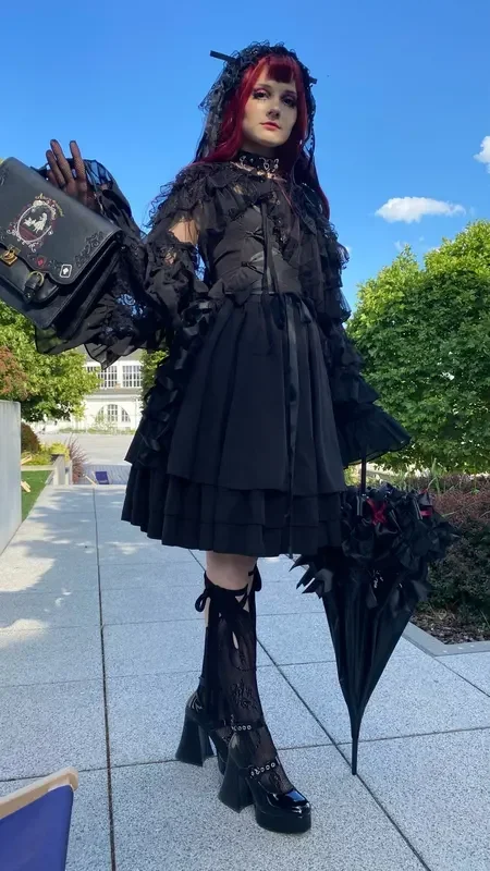 Lolita Kurze Schal Mantel Frauen Süße Kawaii Spitze Mesh Vorne Offen Poncho Gothic Mädchen Retro Nette Prinzessin Capes Oberbekleidung – Detail 7