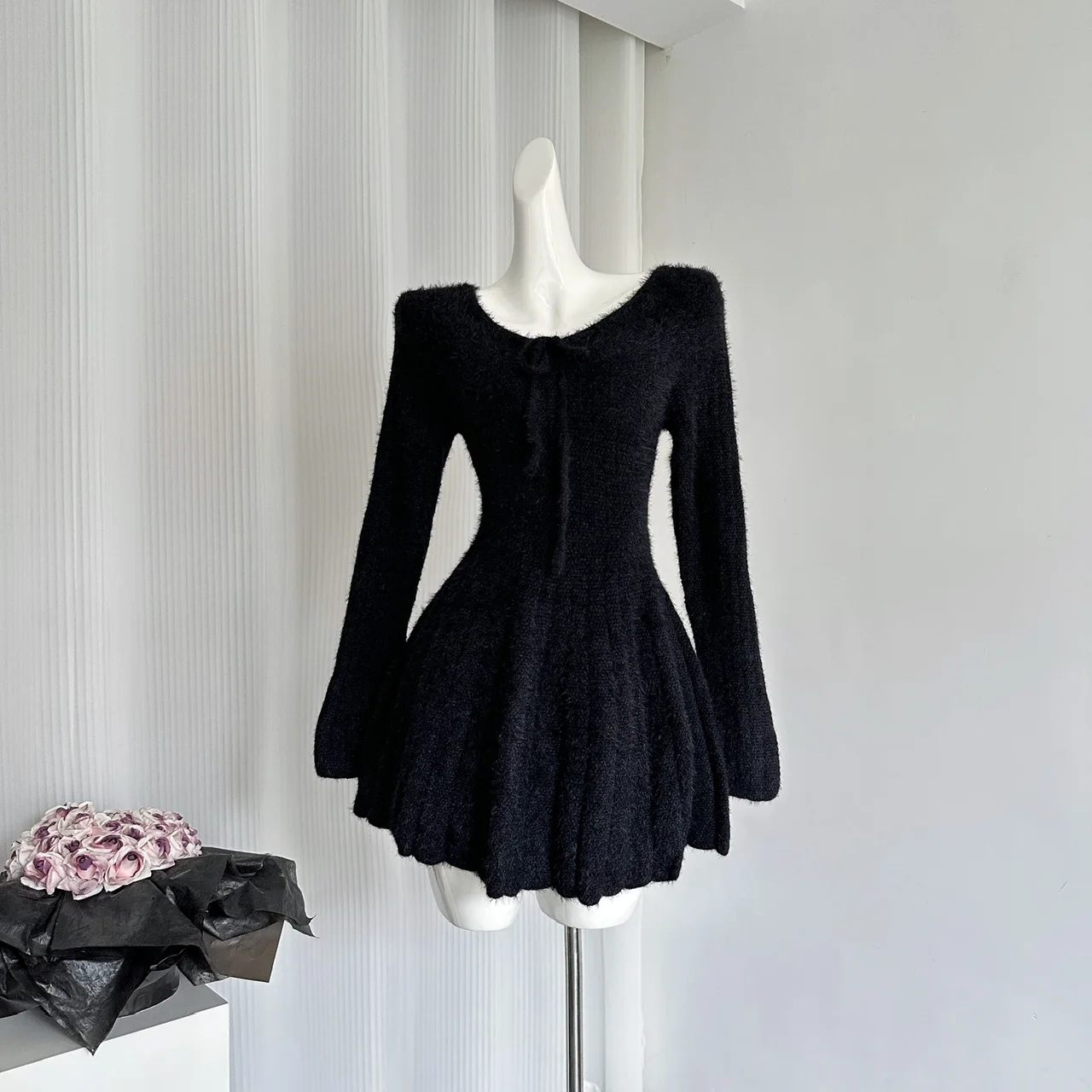 Autumn Winter Sexy Elegant Knitted Dresses for Woman Y2K Harajuku Slim Sweater Dress New Solid Chic Mini Party Dress