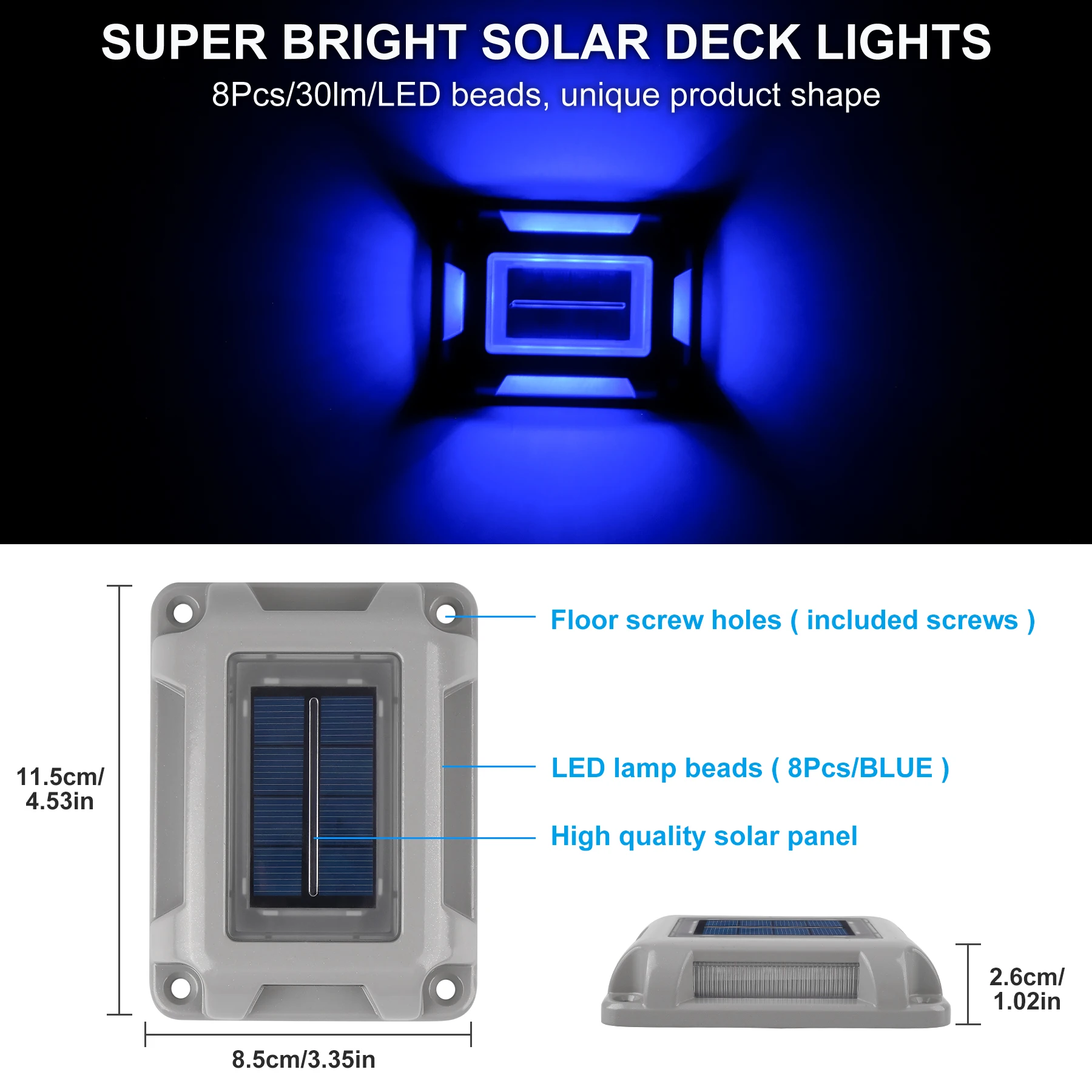 8PC Blue Light Solar Light Outdoor Solar Street Light Lawn Lamp Garden Decor Buried Stair Lamp Underground Decking Lampy Solarne