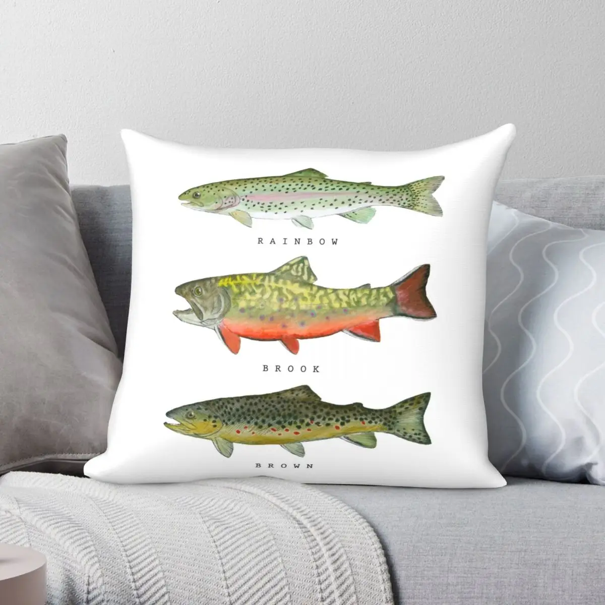 

Trout Triad Square Pillowcase Polyester Linen Velvet Pattern Zip Decor Pillow Case Home Cushion Case