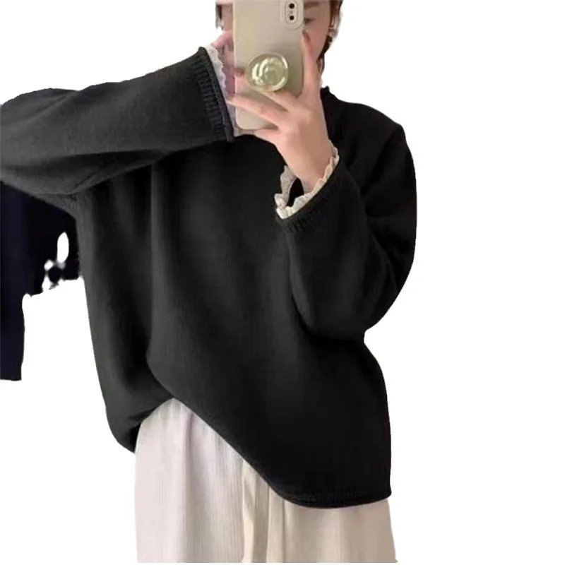Autumn Female O Neck Long Sleeve Lace Pullover Knitwear