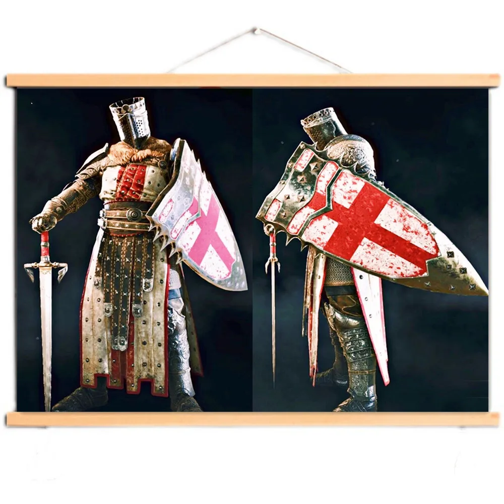 

Vintage Medieval Crusader Warrior Wallpaper Canvas Artwork Solid Wood Scroll Painting Knights Templar Poster Wall Art Decor X9
