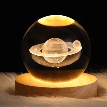 USB 야간 조명 LED 크리스탈 볼 테이블 램프, 3D 달 행성 갤럭시 장식, 가정용 테이블 램프 파티 장난감, 어린이 성인 크리스마스 선물