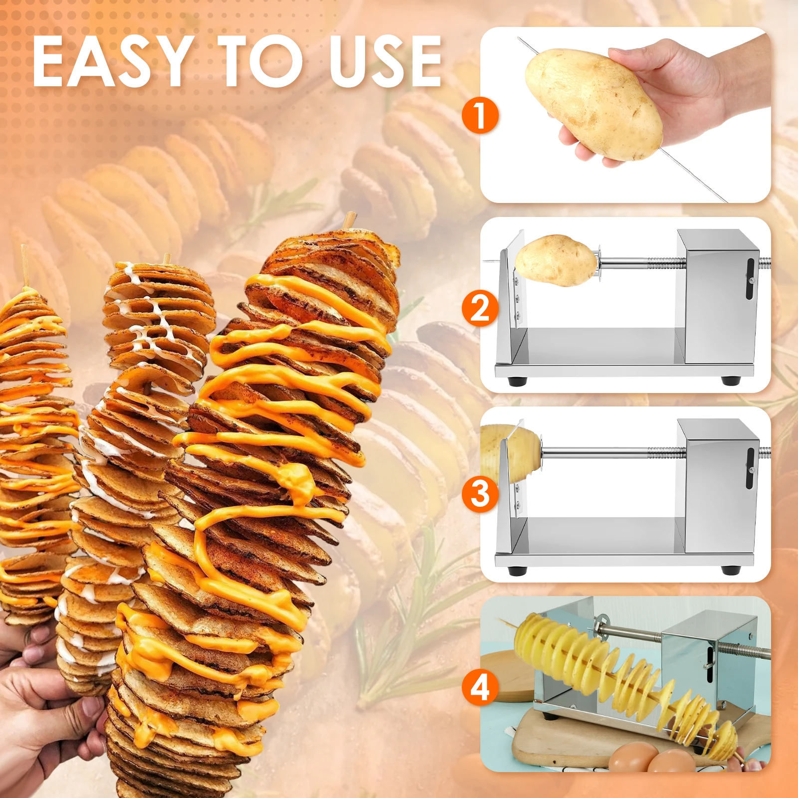 Stainless Steel Potato Tower Machine Manual Whirlwind Potato Slicer French Fry Tool Spiral Cutter Vegetable Kitchen Items