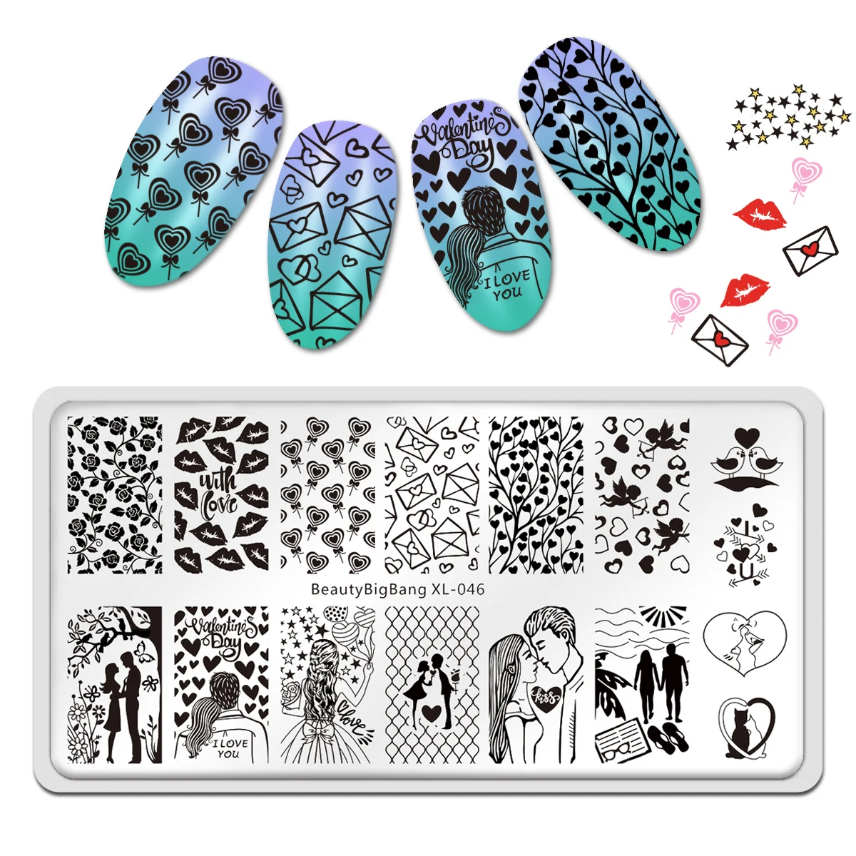 BeautyBigBang Nail Stamping Plates Valentine's Day Love Heart Flowers Pattern For Nails DIY Art Stamp Template XL-046 2