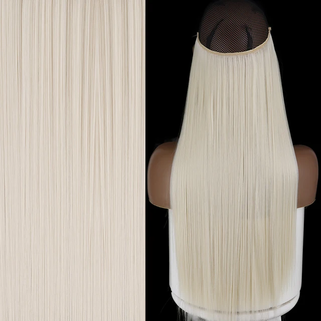 Synthetic No Clip Invisible Wire Hair Extensions Straight Natural Black Blonde One Piece False Hairpiece Halo Hair Extension Z-60