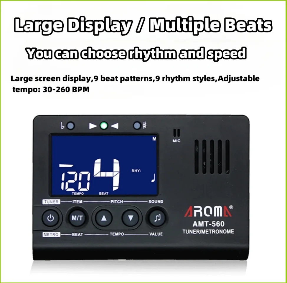 Aroma 3-in-1 Electric Guitar Metronome & Tuner with Built-in Mic and Pickup Cable