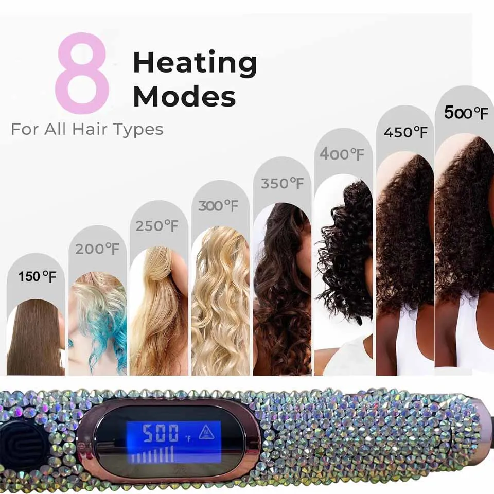 Hair Straightener and Curler with Diamond Plancha de pelo y rizador 2 en 1 High Temperature 500&deg;F Titanium Floating plate 1 inch